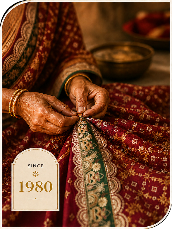 Artisan tying Bandhej fabric by hand